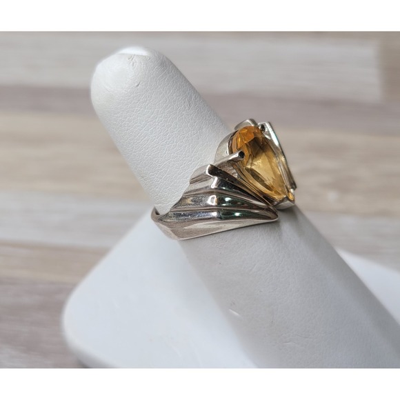 Sterling Silver 925 JED Ring Pear Cut Citrine Cocktail Ring Size 5.75 Womens 65 - Picture 3 of 7